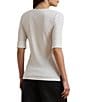 Lauren Ralph Lauren Stretch Cotton V-Neck Elbow Length Sleeve T-Shirt, Color:White - Image 2