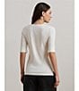 Lauren Ralph Lauren Stretch Cotton V-Neck Elbow Length Sleeve T-Shirt, Color:White - Image 5