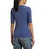 Lauren Ralph Lauren Stretch Cotton V-Neck Elbow Sleeve Tee Shirt, Color:Capri Blue - Image 2