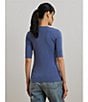 Lauren Ralph Lauren Stretch Cotton V-Neck Elbow Sleeve Tee Shirt, Color:Capri Blue - Image 5