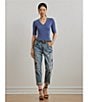 Lauren Ralph Lauren Stretch Cotton V-Neck Elbow Sleeve Tee Shirt, Color:Capri Blue - Image 6