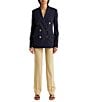 Color:Lauren Navy - Image 3 - Stretch Crepe Wool Blend Notch Lapel Long Sleeve Double Breasted Blazer