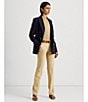 Color:Lauren Navy - Image 5 - Stretch Crepe Wool Blend Notch Lapel Long Sleeve Double Breasted Blazer