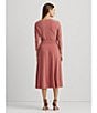 Color:Pink Mahogany - Image 5 - Stretch Faux Wrap Surplice V-Neck 3/4 Sleeve A-Line Midi Dress