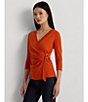Color:Harvest Orange - Image 4 - Stretch Jersey Surplice V-Neck 3/4 Sleeve Top