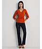Color:Harvest Orange - Image 6 - Stretch Jersey Surplice V-Neck 3/4 Sleeve Top