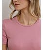 Lauren Ralph Lauren Stretch Knit Crew Neck Short Sleeve Tee, Color:Rose Mauve - Image 4