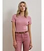 Lauren Ralph Lauren Stretch Knit Crew Neck Short Sleeve Tee, Color:Rose Mauve - Image 6