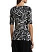 Lauren Ralph Lauren Stretch Knit Embroidered Floral Boat Neck Elbow Sleeve Tee, Color:Winter Cream/Black - Image 2