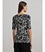 Lauren Ralph Lauren Stretch Knit Embroidered Floral Boat Neck Elbow Sleeve Tee, Color:Winter Cream/Black - Image 5