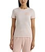 Color:White/Pink Opal - Image 1 - Stretch Stripe Embroidered Chest Crew Neck Short Sleeve Tee Shirt