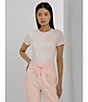 Color:White/Pink Opal - Image 5 - Stretch Stripe Embroidered Chest Crew Neck Short Sleeve Tee Shirt