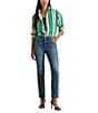 Lauren Ralph Lauren Stripe Point Collar Long Sleeve Button Front Shirt, Color:Green/Blue/White - Image 3