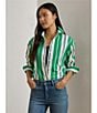 Lauren Ralph Lauren Stripe Point Collar Long Sleeve Button Front Shirt, Color:Green/Blue/White - Image 4
