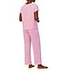 Color:Pink Stripe - Image 2 - Stripe Print Short Sleeve Button Crew Neck Ankle Pant Pajama Set