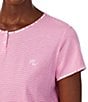 Color:Pink Stripe - Image 3 - Stripe Print Short Sleeve Button Crew Neck Ankle Pant Pajama Set