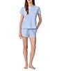 Lauren Ralph Lauren Stripe Print Short Sleeve Crew Neck Knit Shorty Pajama Set - Image 1