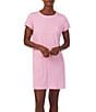 Color:Pink Stripe - Image 1 - Stripe Print Short Sleeve Crew Neck Sleepshirt