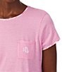 Color:Pink Stripe - Image 3 - Stripe Print Short Sleeve Crew Neck Sleepshirt