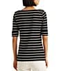 Color:Black Multi - Image 2 - Stripe Stretch Boat Neck Short Sleeve Shirt