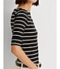 Color:Black Multi - Image 5 - Stripe Stretch Boat Neck Short Sleeve Shirt