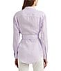 Color:Wild Lavender/White - Image 2 - Striped Belted Point Collar Long Sleeve Button Down Shirt
