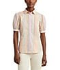 Color:Tan/Lilac/Cream Multi - Image 1 - Striped Broadcloth Puff Sleeve Shirt