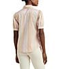 Color:Tan/Lilac/Cream Multi - Image 2 - Striped Broadcloth Puff Sleeve Shirt