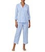 Lauren Ralph Lauren Striped Jersey Notch Collar 3/4 Sleeve Pajama Set - Image 4