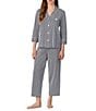Lauren Ralph Lauren Striped Jersey Notch Collar 3/4 Sleeve Pajama Set - Image 1