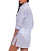Color:Blue/White - Image 4 - Striped Point Collar Long Cuff Sleeve Camp Swim Cover Up Shirt