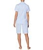Color:French Blue/White Stripe - Image 2 - Striped Print Soft Jersey Knit Short Sleeve Chest Pocket Notch Collar Bermuda Coordinating Pajama Set