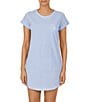 Color:Blue Stripe - Image 1 - Striped Print Jersey Knit Jewel Neck Cuffed Short Sleeve Curved Hem Cotton Nightgown