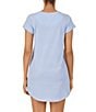 Color:Blue Stripe - Image 2 - Striped Print Jersey Knit Jewel Neck Cuffed Short Sleeve Curved Hem Cotton Nightgown