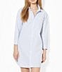Color:Blue/White Stripe - Image 1 - Stripe Point Collar 3/4 Sleeve Button Front Nightshirt