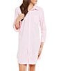 Color:Pink Stripe - Image 1 - Stripe Point Collar 3/4 Sleeve Button Front Nightshirt