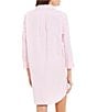 Color:Pink Stripe - Image 2 - Stripe Point Collar 3/4 Sleeve Button Front Nightshirt