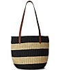 Color:Natural/Black/Lauren Tan - Image 3 - Striped Straw Medium Hartley Tote Bag
