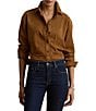 Lauren Ralph Lauren Suede Point Collar Long Sleeve Button Down Shirt - Image 1