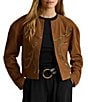 Lauren Ralph Lauren Suede Round Neck Long Sleeve Beaded Crop Jacket - Image 1