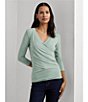 Color:Soft Laurel - Image 4 - Surplice V-Neck Slim Knit Jersey Top