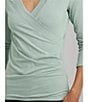 Color:Soft Laurel - Image 6 - Surplice V-Neck Slim Knit Jersey Top