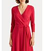 Color:Sport Pink - Image 3 - Surplice V-Neck 3/4 Sleeve Faux Wrap Midi Dress