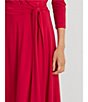 Color:Sport Pink - Image 6 - Surplice V-Neck 3/4 Sleeve Faux Wrap Midi Dress