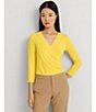 Color:Lemon Daffodil - Image 4 - Surplice V-Neckline 3/4 Sleeve Jersey Top