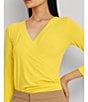 Color:Lemon Daffodil - Image 5 - Surplice V-Neckline 3/4 Sleeve Jersey Top