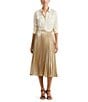 Color:Light Gold - Image 3 - Suzu Metallic Chiffon Midi A-Line Pleated Skirt