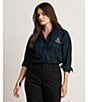 Lauren Ralph Lauren Twill Plaid Point Collar Long Sleeve Top - Image 6