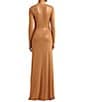 Color:Argan Bronze - Image 2 - Twist Front Foiled Jersey V-Neck Long Sleeve Gown