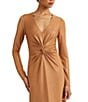 Color:Argan Bronze - Image 3 - Twist Front Foiled Jersey V-Neck Long Sleeve Gown